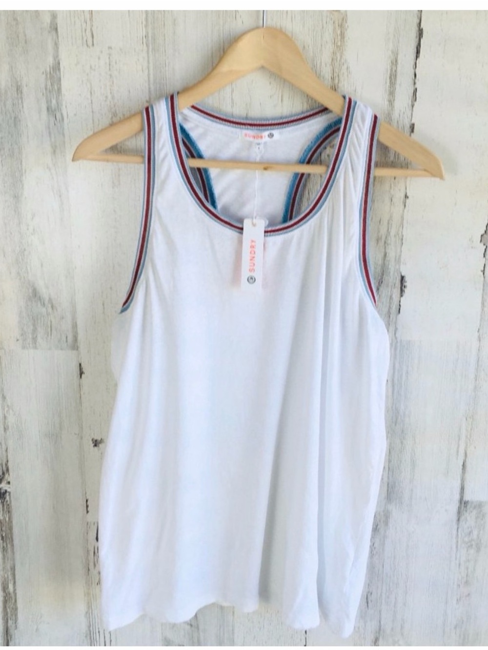 NWT Sundry Ringer Tank Top White Women's Racerback Casual sz 4 XL